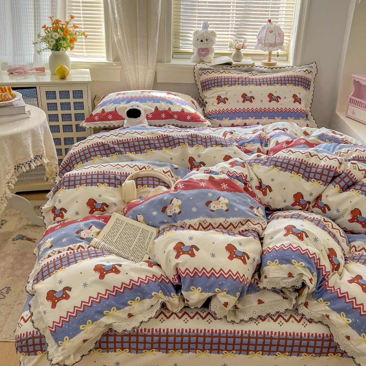 91家纺网 家纺一手货源 找家纺 （总）希诺家居 2026新款费尔岛风全棉纯棉韩式小清新花边四件套