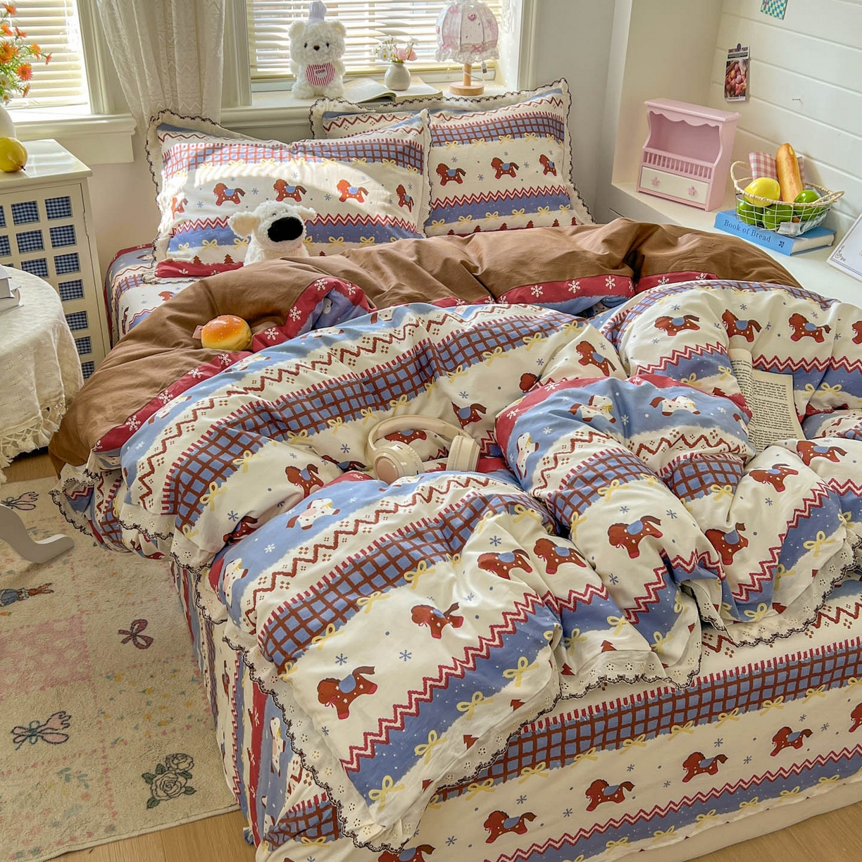 91家纺网 家纺一手货源 找家纺 （总）希诺家居 2026新款费尔岛风全棉纯棉韩式小清新花边四件套