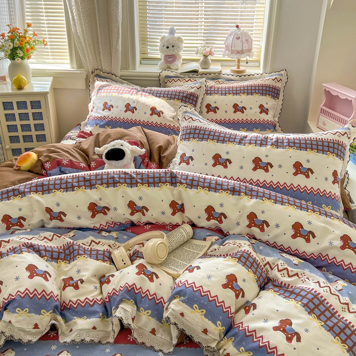 91家纺网 家纺一手货源 找家纺 （总）希诺家居 2026新款费尔岛风全棉纯棉韩式小清新花边四件套