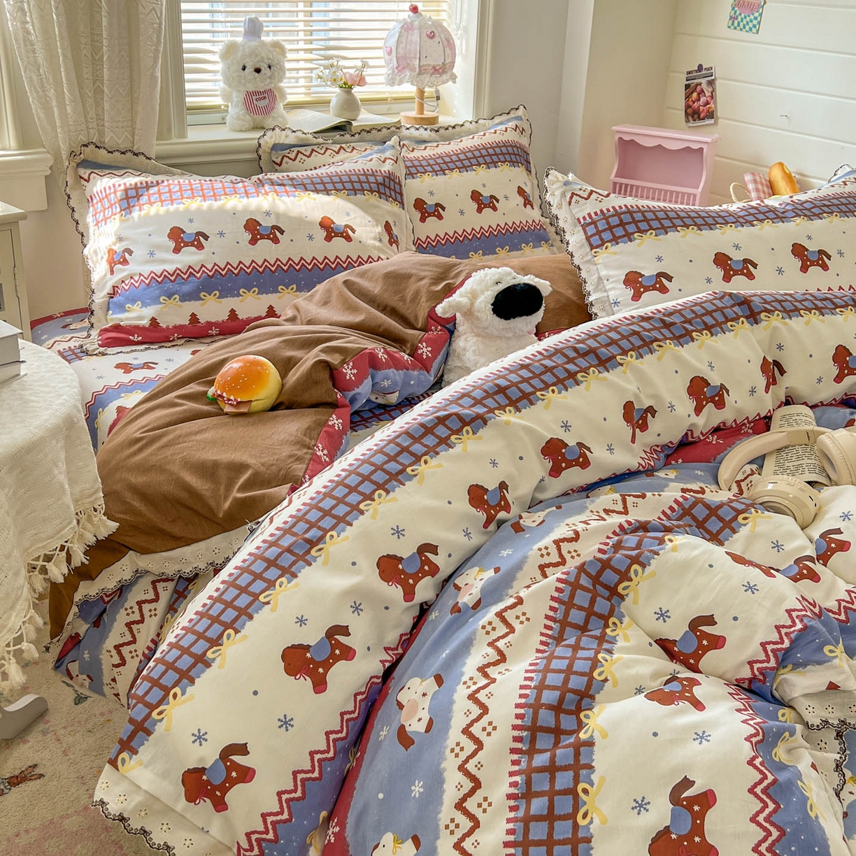 91家纺网 家纺一手货源 找家纺 （总）希诺家居 2026新款费尔岛风全棉纯棉韩式小清新花边四件套