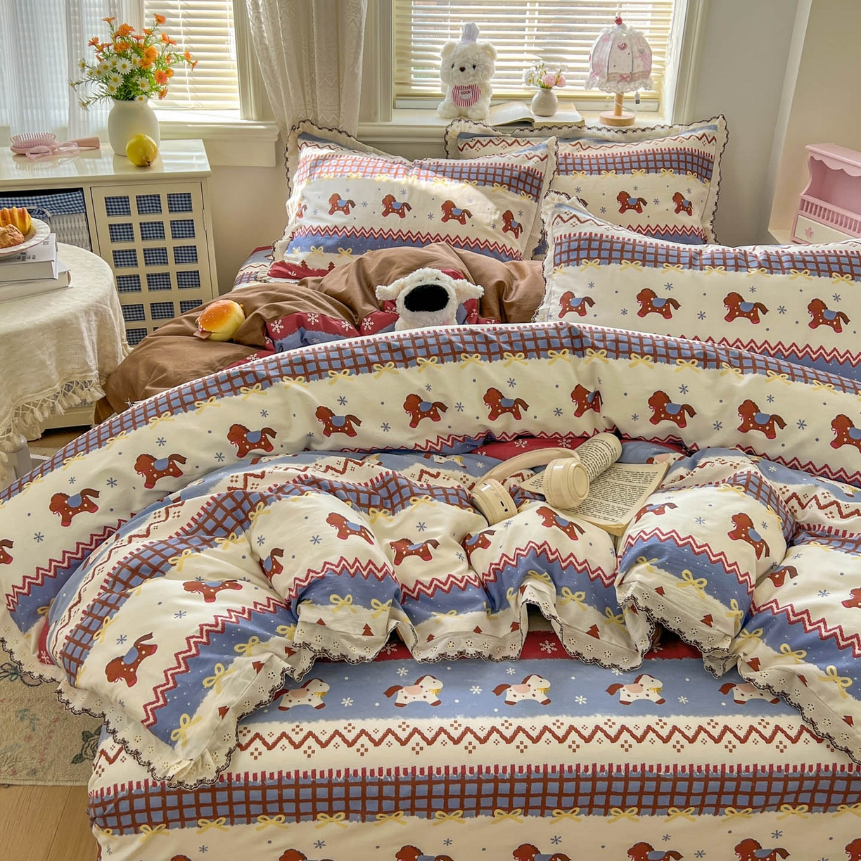 91家纺网 家纺一手货源 找家纺 （总）希诺家居 2026新款费尔岛风全棉纯棉韩式小清新花边四件套