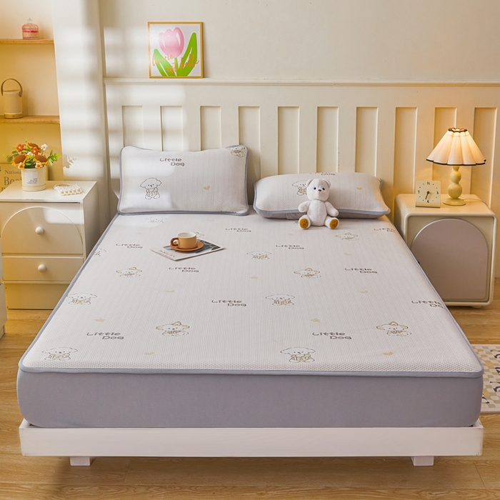 91家纺网 家纺一手货源 找家纺 凯罗 2026春夏凉豆豆小红书爆款A类乙纶PE凉豆豆床笠款可水洗床笠 淘气笨笨狗