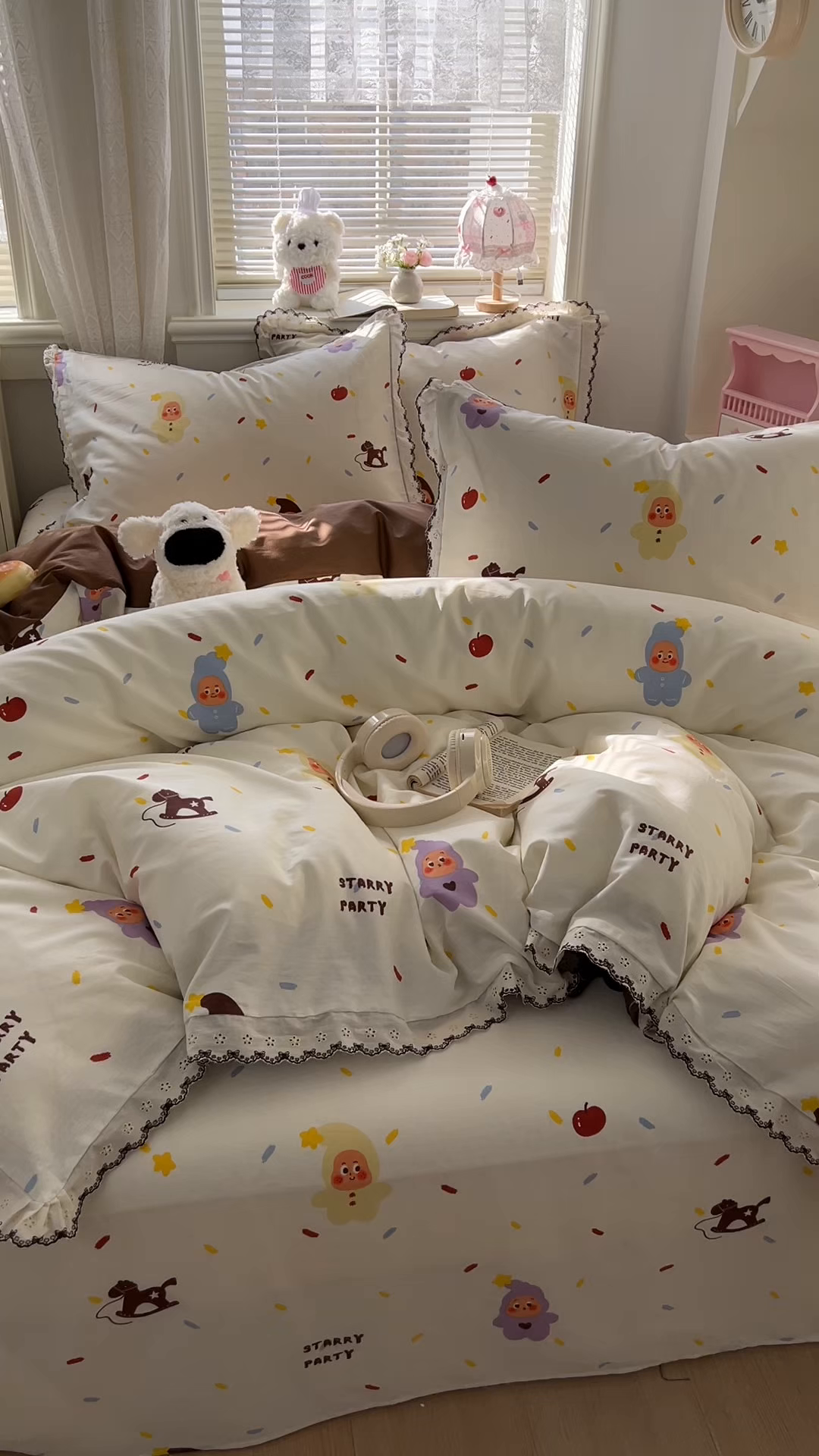 91家纺网 家纺一手货源 找家纺 希诺家居 2026新款费尔岛风全棉纯棉韩式小清新花边四件套 萌萌星宝宝