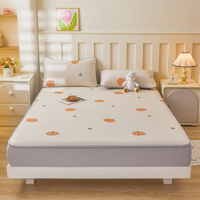 91家纺网 家纺一手货源 找家纺 凯罗 2026春夏凉豆豆小红书爆款A类乙纶PE凉豆豆床笠款可水洗床笠 小南瓜-桔