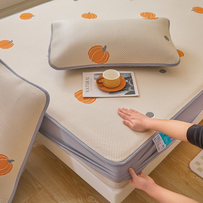 91家纺网 家纺一手货源 找家纺 凯罗 2026春夏凉豆豆小红书爆款A类乙纶PE凉豆豆床笠款可水洗床笠 小南瓜-桔