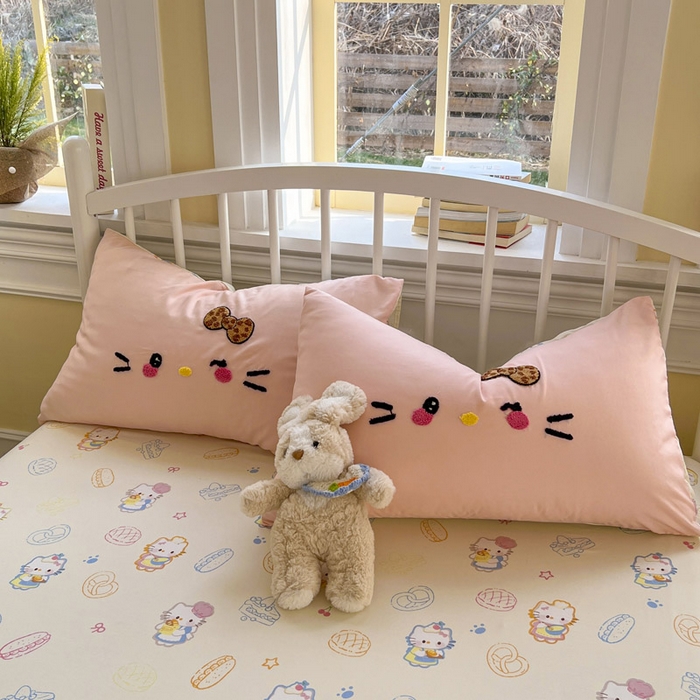 91家纺网 家纺一手货源 找家纺 （总）颜选 2026春夏新款卡通款水洗棉毛巾绣四件套-凯蒂猫