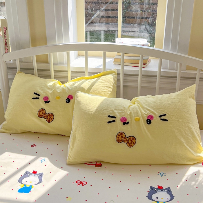 91家纺网 家纺一手货源 找家纺 颜选 2026春夏新款卡通款水洗棉毛巾绣四件套-凯蒂猫 凯蒂猫-甜桔