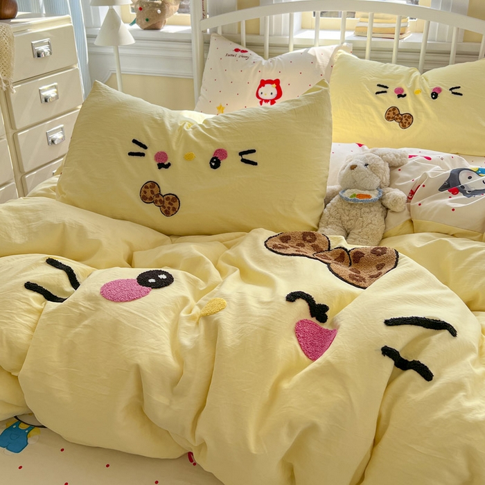 91家纺网 家纺一手货源 找家纺 颜选 2026春夏新款卡通款水洗棉毛巾绣四件套-凯蒂猫 凯蒂猫-甜桔