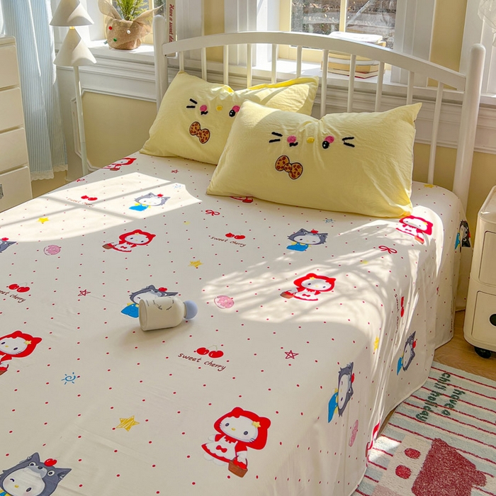 91家纺网 家纺一手货源 找家纺 颜选 2026春夏新款卡通款水洗棉毛巾绣四件套-凯蒂猫 凯蒂猫-甜桔