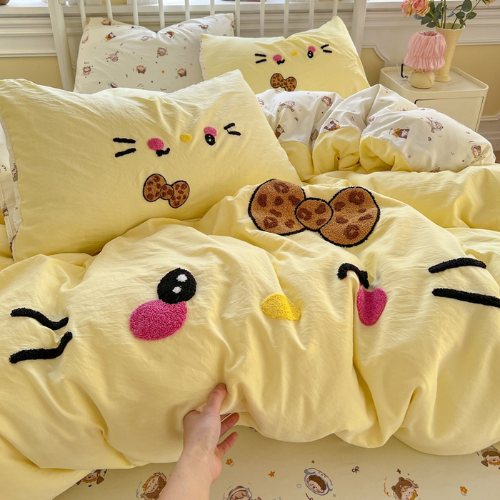 颜选 2026春夏新款卡通款水洗棉毛巾绣四件套-凯蒂猫 凯蒂猫-芝士黄