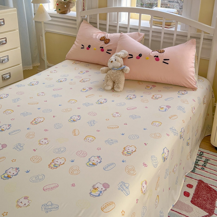 91家纺网 家纺一手货源 找家纺 颜选 2026春夏新款卡通款水洗棉毛巾绣四件套-凯蒂猫 凯蒂猫-少女粉