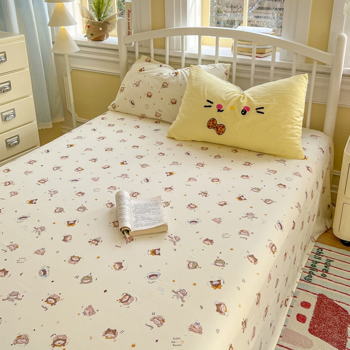 91家纺网 家纺一手货源 找家纺 颜选 2026春夏新款卡通款水洗棉毛巾绣四件套-凯蒂猫 凯蒂猫-芝士黄