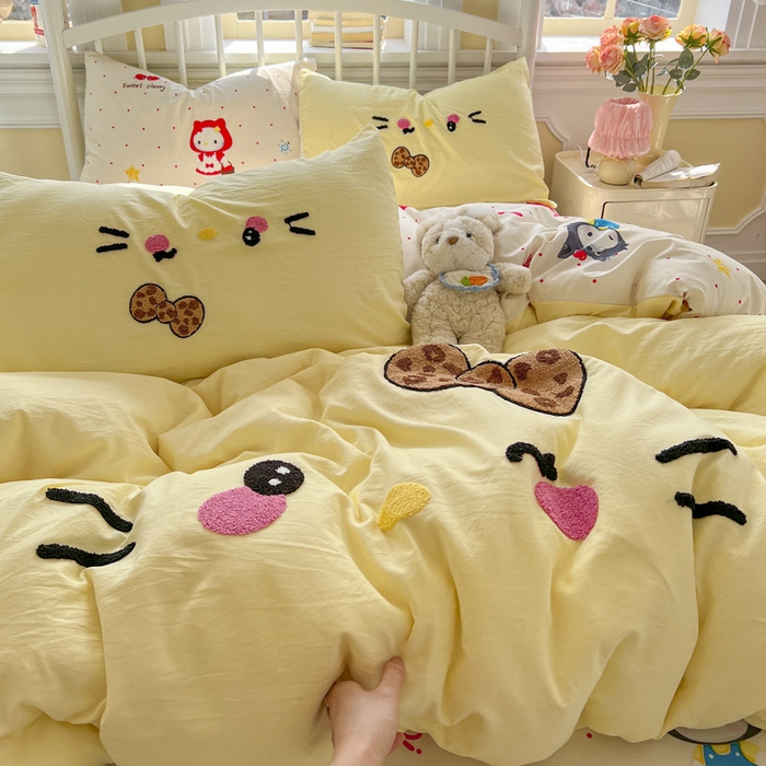 颜选 2026春夏新款卡通款水洗棉毛巾绣四件套-凯蒂猫 凯蒂猫-甜桔