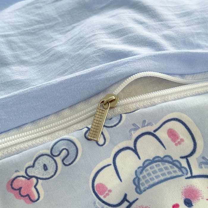 91家纺网 家纺一手货源 找家纺 颜选 2026春夏新款卡通款水洗棉毛巾绣四件套-凯蒂猫 凯蒂猫-天蓝