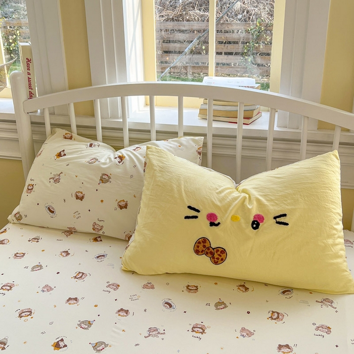 91家纺网 家纺一手货源 找家纺 颜选 2026春夏新款卡通款水洗棉毛巾绣四件套-凯蒂猫 凯蒂猫-芝士黄