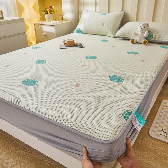 91家纺网 家纺一手货源 找家纺 凯罗 2026春夏凉豆豆小红书爆款A类乙纶PE凉豆豆床笠款可水洗床笠 小南瓜-绿