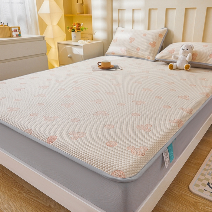 91家纺网 家纺一手货源 找家纺 凯罗 2026春夏凉豆豆小红书爆款A类乙纶PE凉豆豆床笠款可水洗床笠 圆点米奇-粉