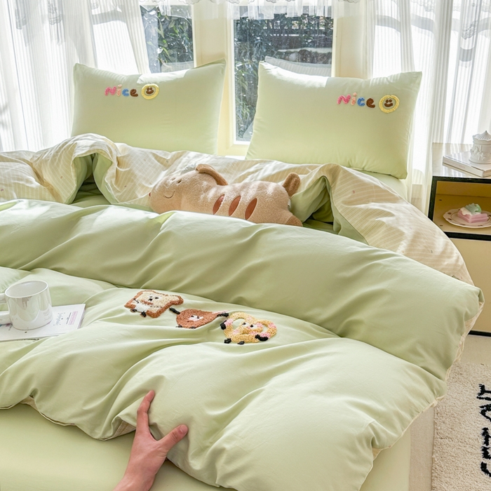 91家纺网 家纺一手货源 找家纺 （总）布柔 2026新款纯棉全棉纯棉床笠纯色绣花卡通床笠床垫保护套罩