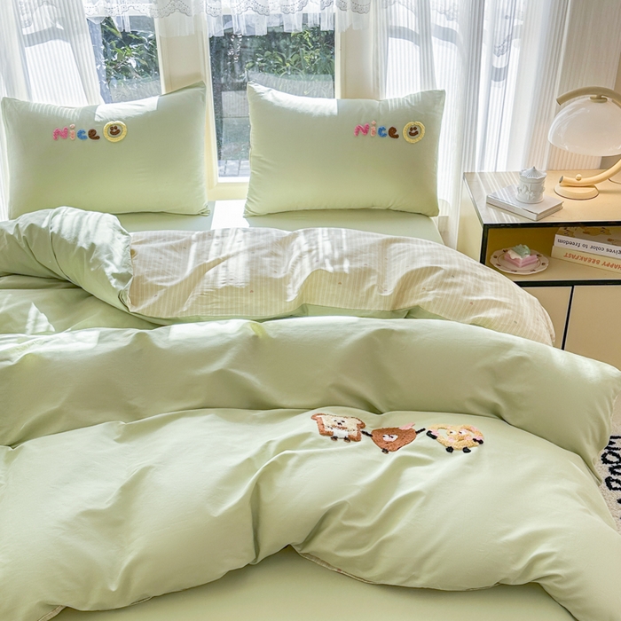 91家纺网 家纺一手货源 找家纺 （总）布柔 2026新款纯棉全棉纯棉床笠纯色绣花卡通床笠床垫保护套罩