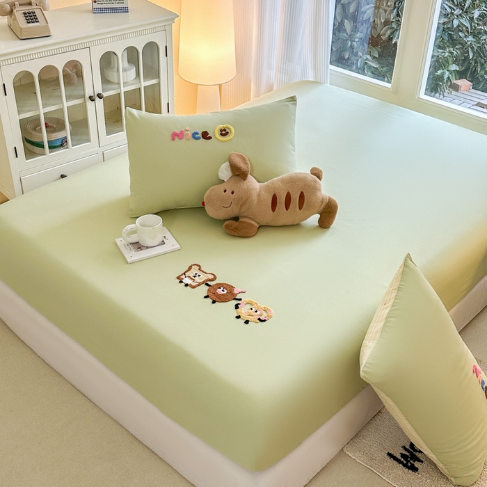 91家纺网 家纺一手货源 找家纺 （总）布柔 2026新款纯棉全棉纯棉床笠纯色绣花卡通床笠床垫保护套罩