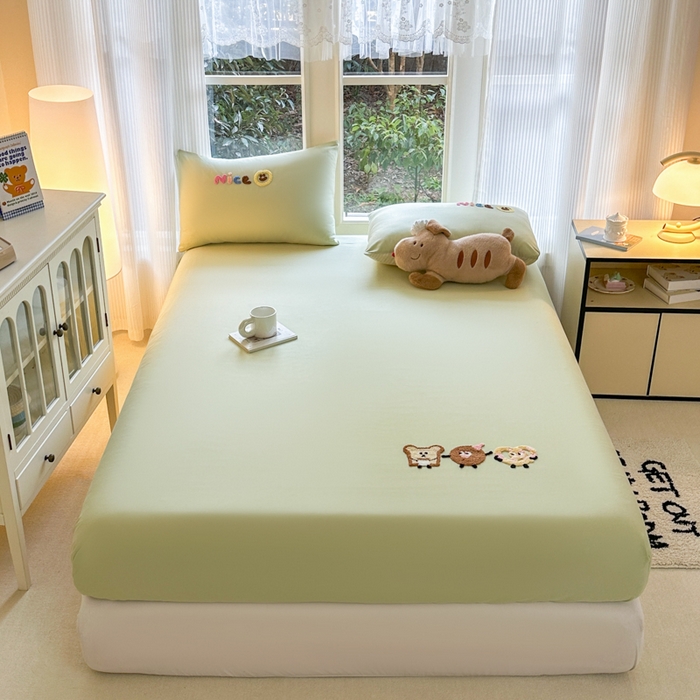 91家纺网 家纺一手货源 找家纺 （总）布柔 2026新款纯棉全棉纯棉床笠纯色绣花卡通床笠床垫保护套罩