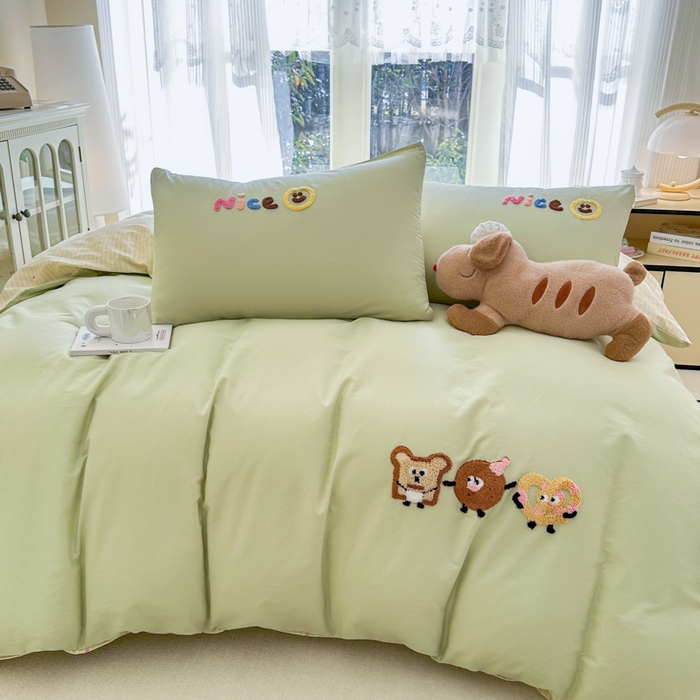 91家纺网 家纺一手货源 找家纺 布柔 2026新款纯棉全棉纯棉床笠纯色绣花卡通床笠床垫保护套罩 奶油绿