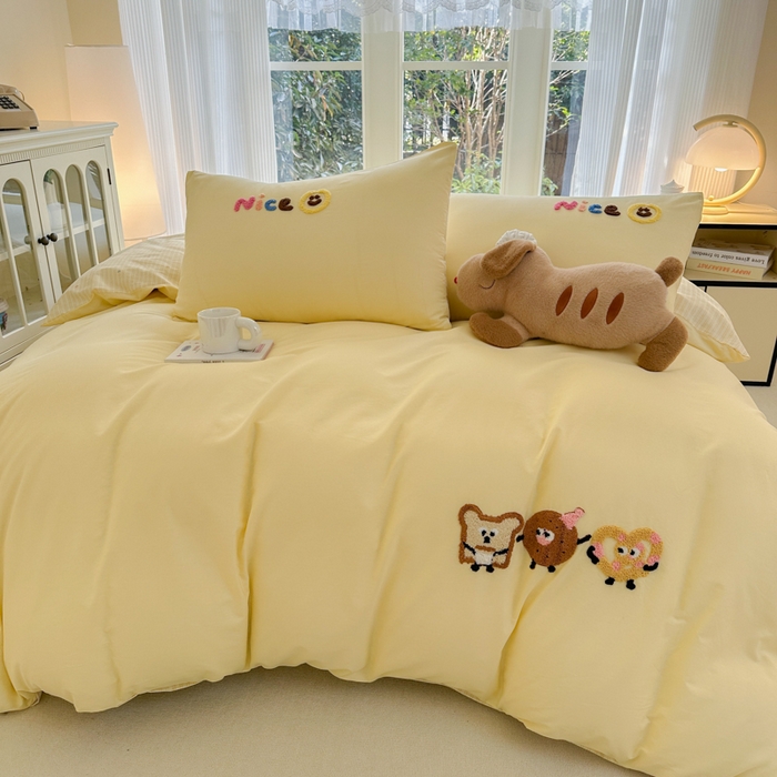 91家纺网 家纺一手货源 找家纺 布柔 2026新款纯棉全棉纯棉床笠纯色绣花卡通床笠床垫保护套罩 奶油黄