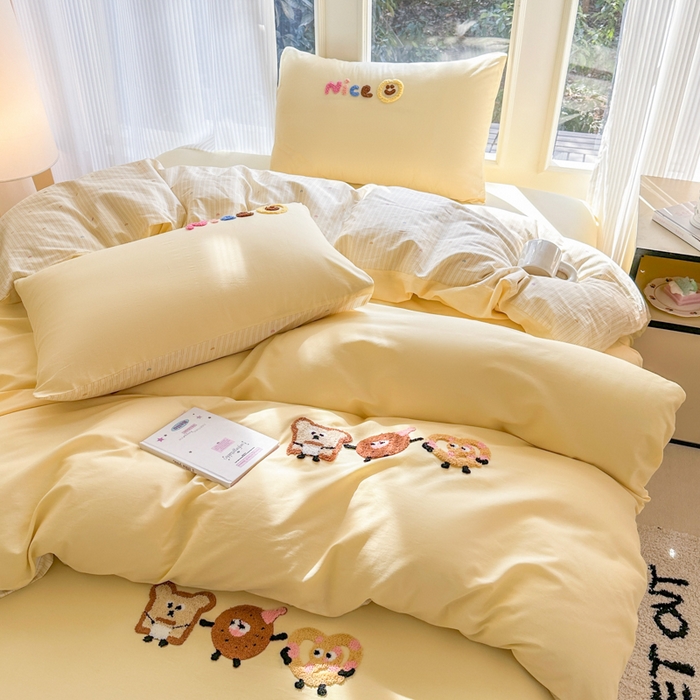 91家纺网 家纺一手货源 找家纺 布柔 2026新款纯棉全棉纯棉床笠纯色绣花卡通床笠床垫保护套罩 奶油黄