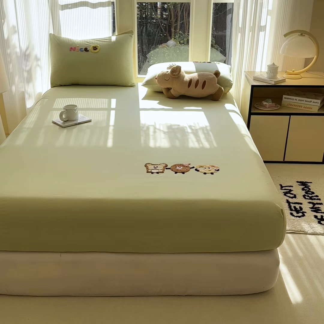 91家纺网 家纺一手货源 找家纺 （总）布柔 2026新款纯棉全棉纯棉床笠纯色绣花卡通床笠床垫保护套罩