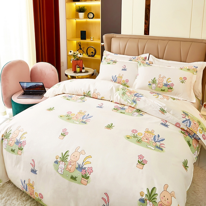 91家纺网 家纺一手货源 找家纺 沐珩家纺 2026新款植物羊绒加厚四件套单被套 惬意时光