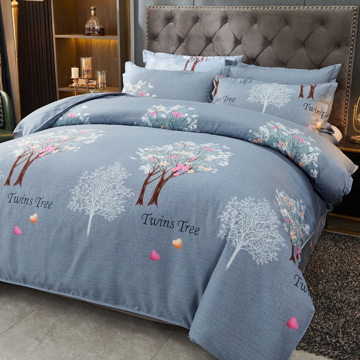 91家纺网 家纺一手货源 找家纺 沐珩家纺 2026新款植物羊绒加厚四件套单被套 清新绿叶