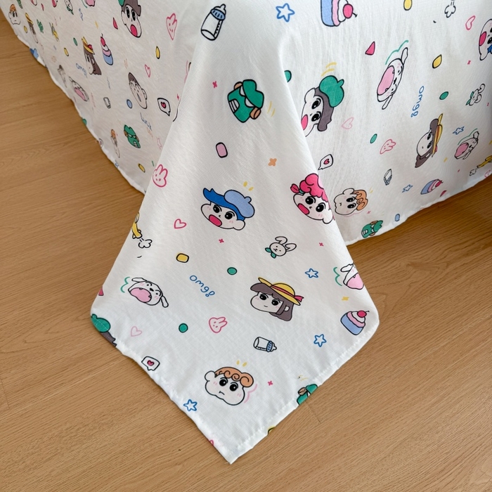 91家纺网 家纺一手货源 找家纺 艾特你 2026新款针织提花双层纱可爱毛巾绣四件套 欢乐伙伴-蓝