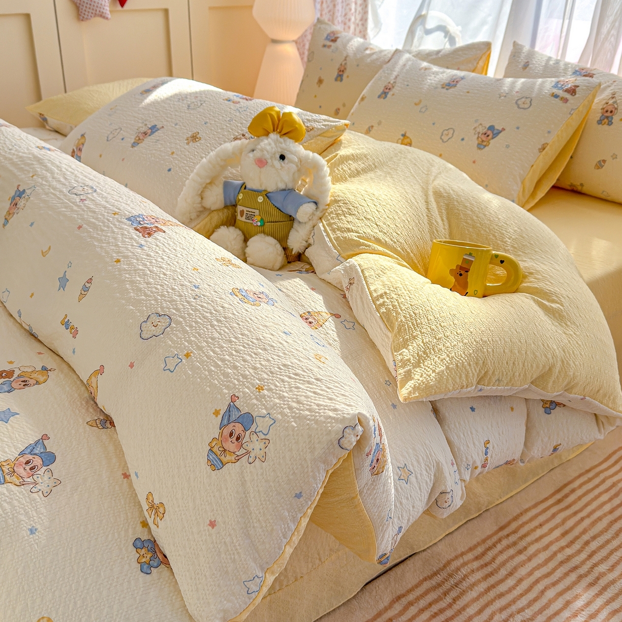 91家纺网 家纺一手货源 找家纺 （总）竹合家纺 2026新款春款A类古法水洗仿棉云感棉小布袋四件套