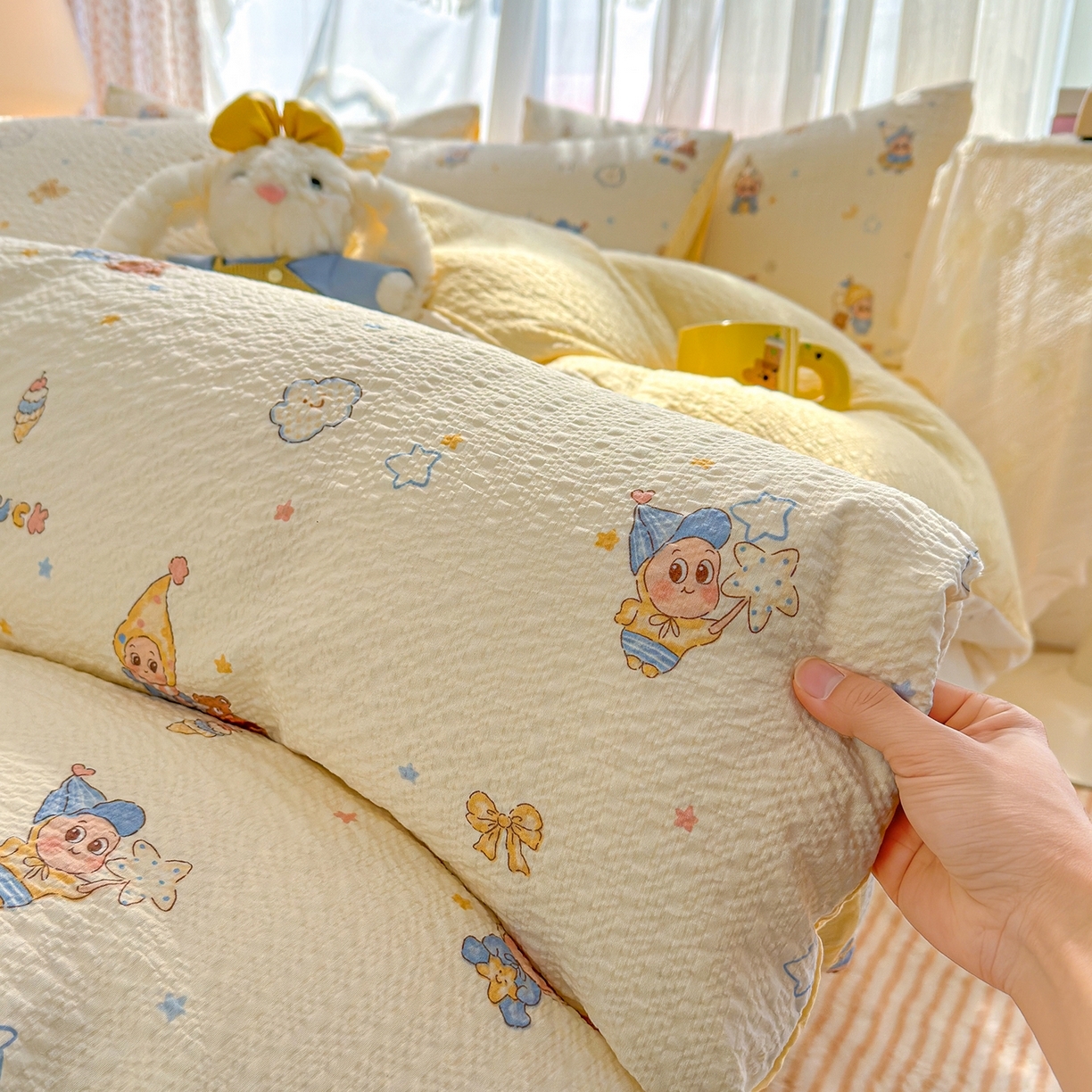 91家纺网 家纺一手货源 找家纺 （总）竹合家纺 2026春夏新品高克重A类泡芙纱泡泡皱皱纱四件套