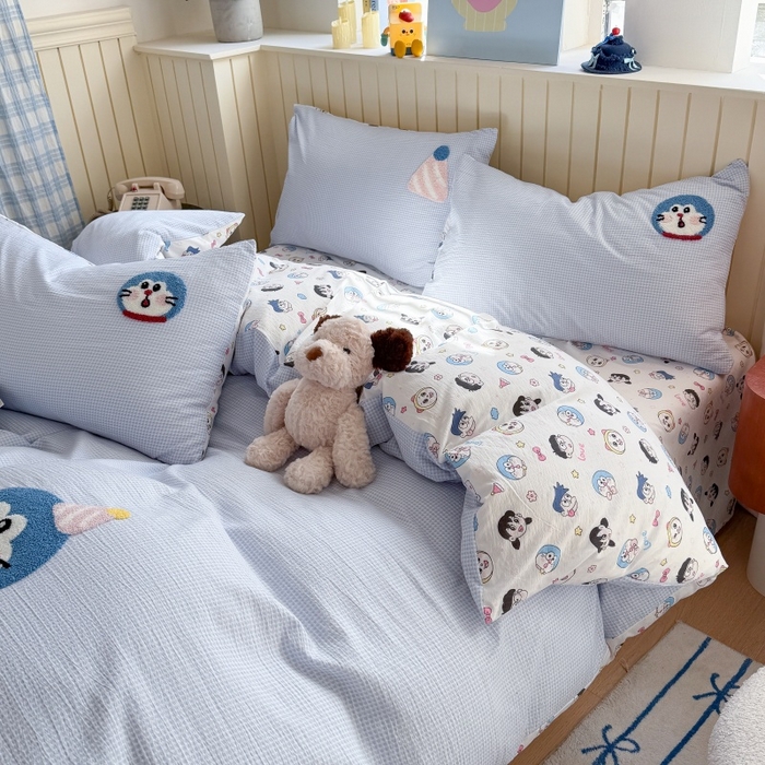 91家纺网 家纺一手货源 找家纺 艾特你 2026新款针织提花双层纱可爱毛巾绣四件套 可爱叮叮