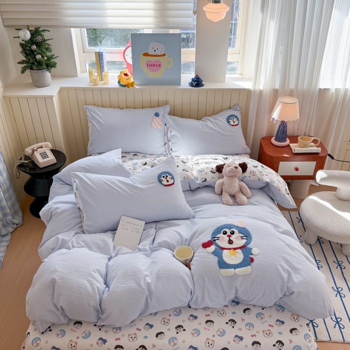 91家纺网 家纺一手货源 找家纺 艾特你 2026新款针织提花双层纱可爱毛巾绣四件套 可爱叮叮