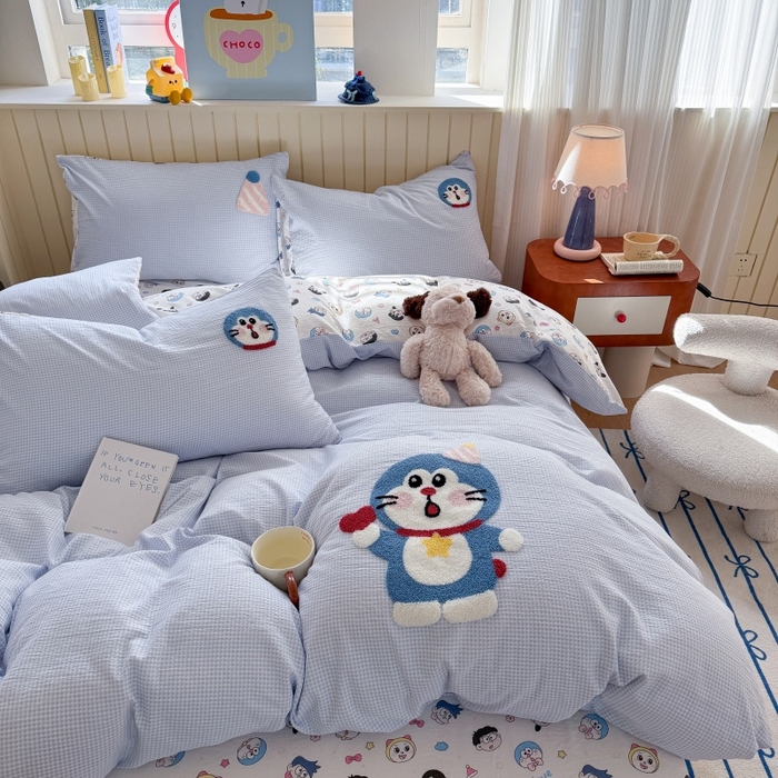 91家纺网 家纺一手货源 找家纺 艾特你 2026新款针织提花双层纱可爱毛巾绣四件套 可爱叮叮