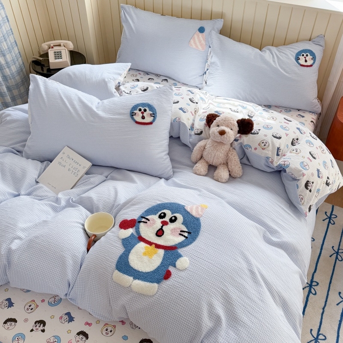 91家纺网 家纺一手货源 找家纺 艾特你 2026新款针织提花双层纱可爱毛巾绣四件套 可爱叮叮