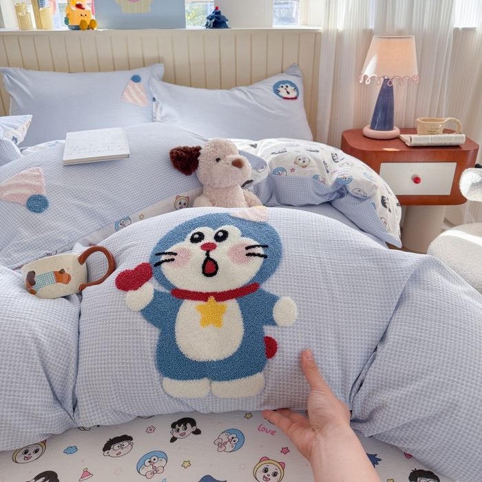 91家纺网 家纺一手货源 找家纺 艾特你 2026新款针织提花双层纱可爱毛巾绣四件套 可爱叮叮