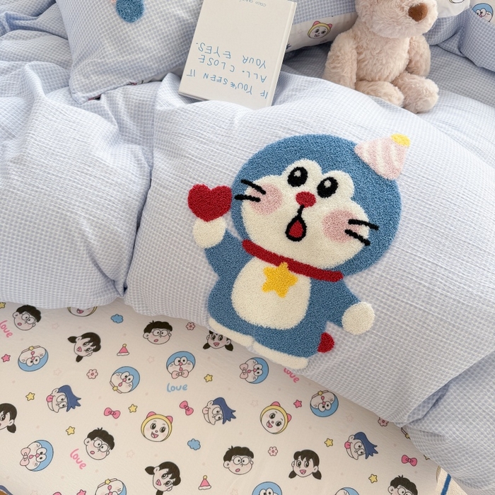 91家纺网 家纺一手货源 找家纺 艾特你 2026新款针织提花双层纱可爱毛巾绣四件套 可爱叮叮