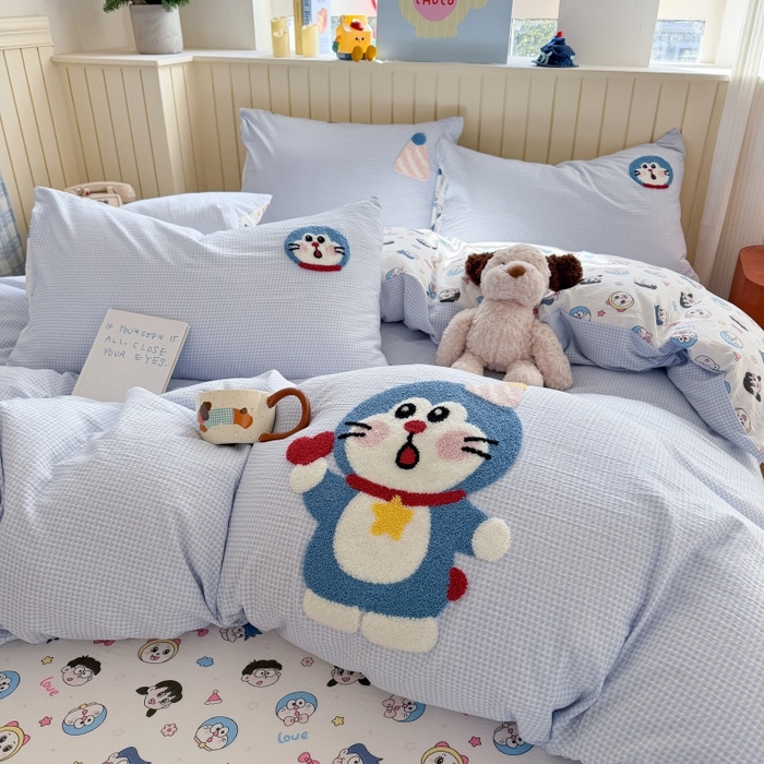 91家纺网 家纺一手货源 找家纺 艾特你 2026新款针织提花双层纱可爱毛巾绣四件套 可爱叮叮