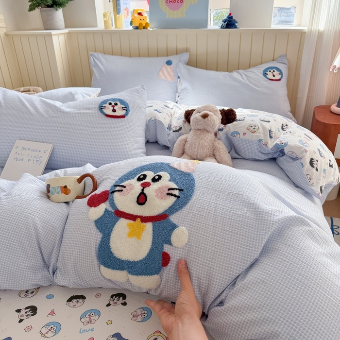 91家纺网 家纺一手货源 找家纺 艾特你 2026新款针织提花双层纱可爱毛巾绣四件套 可爱叮叮