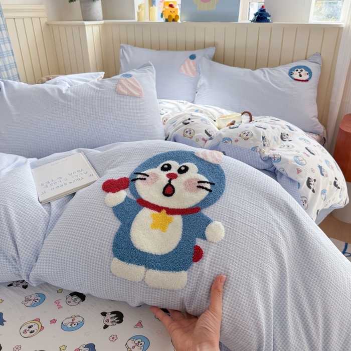 91家纺网 家纺一手货源 找家纺 艾特你 2026新款针织提花双层纱可爱毛巾绣四件套 可爱叮叮