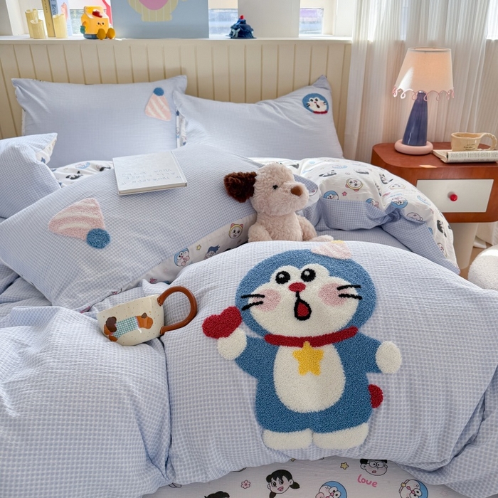 91家纺网 家纺一手货源 找家纺 艾特你 2026新款针织提花双层纱可爱毛巾绣四件套 可爱叮叮