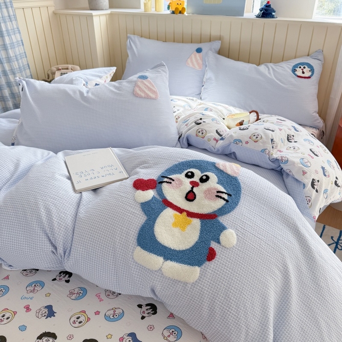 91家纺网 家纺一手货源 找家纺 艾特你 2026新款针织提花双层纱可爱毛巾绣四件套 可爱叮叮