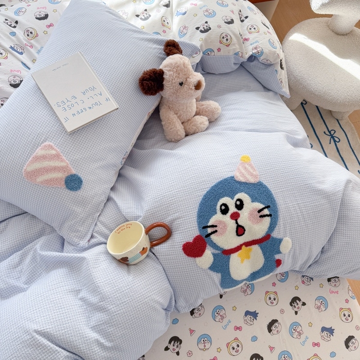 91家纺网 家纺一手货源 找家纺 艾特你 2026新款针织提花双层纱可爱毛巾绣四件套 可爱叮叮