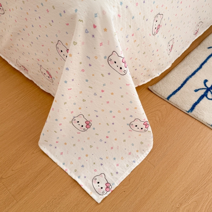 91家纺网 家纺一手货源 找家纺 艾特你 2026新款针织提花双层纱可爱毛巾绣四件套 糖果猫咪