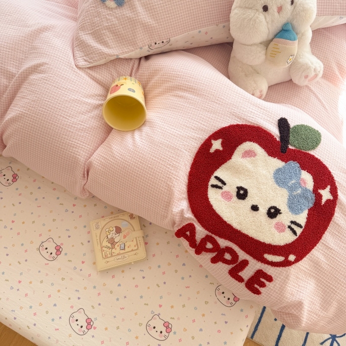 91家纺网 家纺一手货源 找家纺 艾特你 2026新款针织提花双层纱可爱毛巾绣四件套 糖果猫咪