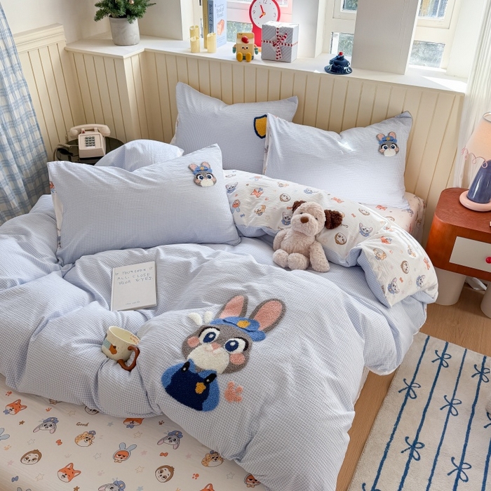 91家纺网 家纺一手货源 找家纺 艾特你 2026新款针织提花双层纱可爱毛巾绣四件套 兔八哥