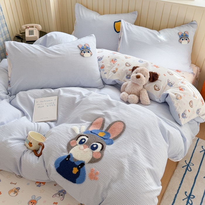 91家纺网 家纺一手货源 找家纺 艾特你 2026新款针织提花双层纱可爱毛巾绣四件套 兔八哥